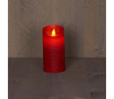 Kaars, wax, rustiek, bewegende LED vlam, rood, b 7.5 cm, h 15 cm, Led kerstverlichting - afbeelding 1