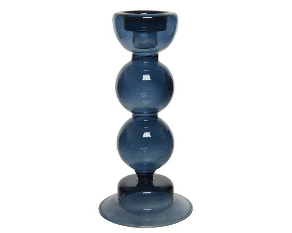 Kandelaar theelicht glas D 8 H 18cm blauw