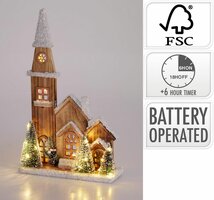 kerk met led 43 cm - afbeelding 2