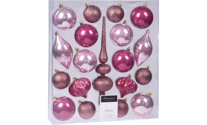 kerst hangdeco set, 19 stuks, roze - afbeelding 1
