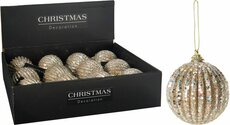 kerstbal 8 cm met glanzende glitters color: champagne - afbeelding 2