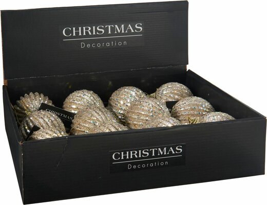 kerstbal 8 cm met glanzende glitters color: champagne - afbeelding 1