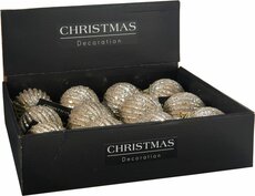 kerstbal 8 cm met glanzende glitters color: champagne - afbeelding 1