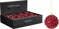 kerstbal 8 cm met glitter pailletten en diamanten kleur: burgundy - afbeelding 2
