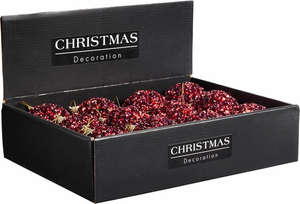 kerstbal 8 cm met glitter pailletten en diamanten kleur: burgundy - afbeelding 1