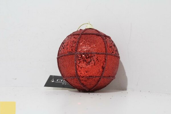 kerstbal 80mm glitter rood - afbeelding 1