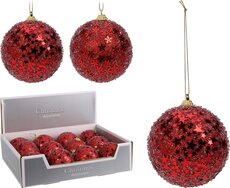 kerstbal 80mm glitter rood, per stuk