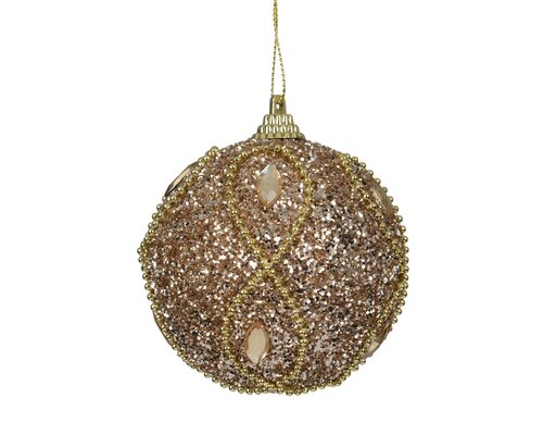 Kerstbal foam glitter beads, champagne, Ø 8 cm