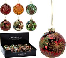 kerstbal glas 80mm bloem, per stuk