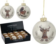 kerstbal glas 8cm bosdier, per stuk