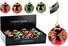 kerstbal glas 8cm strik, per stuk