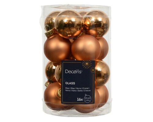 Kerstbal glas D 3.5cm mix Brandy 16 stuks