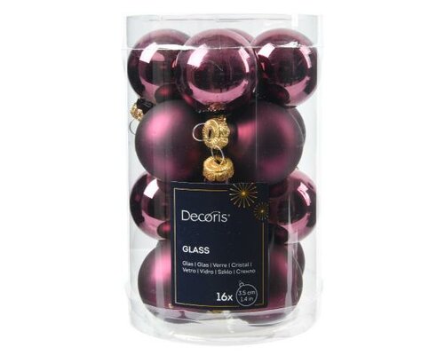 Kerstbal glas D 3.5cm mix Donker mauve 16 stuks