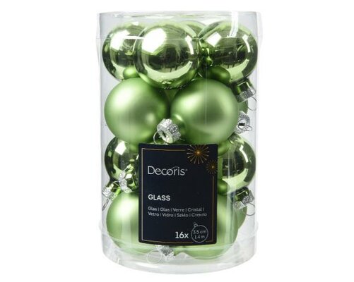 Kerstbal glas D 3.5cm mix Groene thee 16 stuks - afbeelding 1