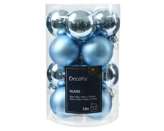 Kerstbal glas D 3.5cm mix Ijsblauw 16 stuks