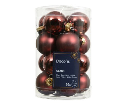 Kerstbal glas D 3.5cm mix Maroon 16 stuks