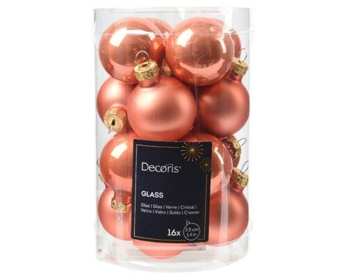 Kerstbal glas D 3.5cm mix Pompoen 16 stuks