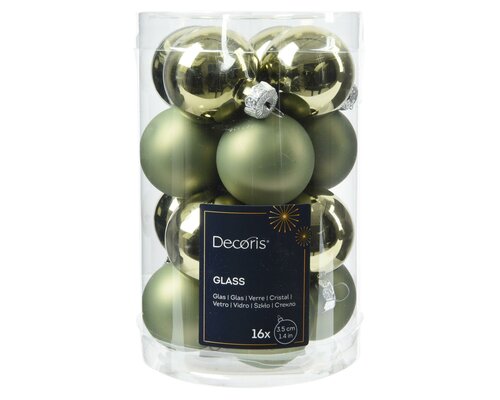 Kerstbal glas D 3.5cm mix Rozemarijn 16 stuks