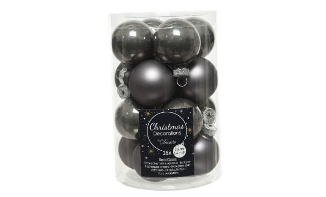 Kerstbal glas D 3.5cm mix warm grijs 16 stuks