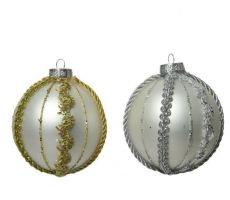 Kerstbal glas D 8cm goud/zilver