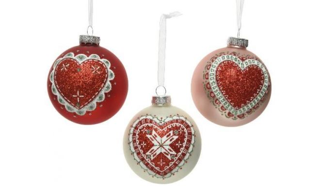 Kerstbal glas D 8cm hart rood/roze