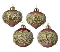 Kerstbal glas D 8cm kraal roze/magnolia