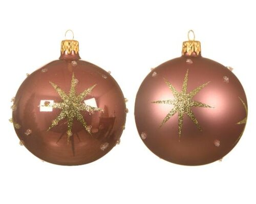 Kerstbal glas, D 8 cm, velours roze, per stuk