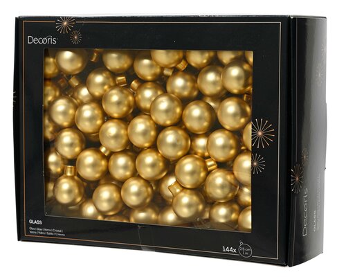 Kerstbal glas, draad, D 3 cm, 144 stuks, licht goud