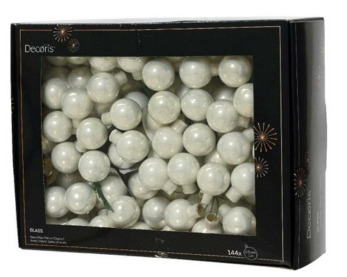 Kerstbal glas, draad, D 3 cm, 144 stuks, Winter wit