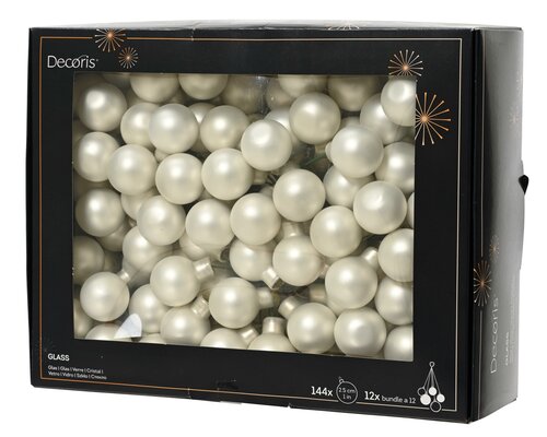 Kerstbal glas, draad, D 3 cm, 144 stuks, Winterwit