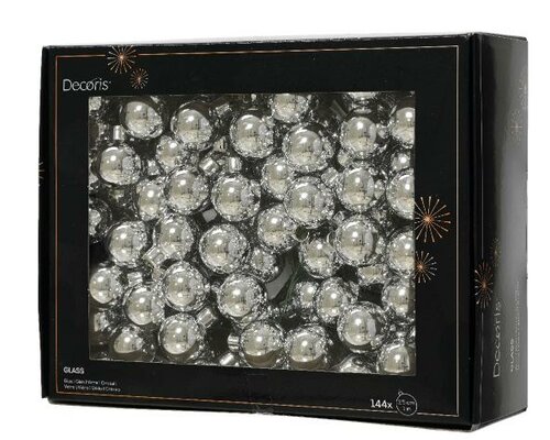 Kerstbal glas, draad, D 3 cm, 144 stuks, Zilver
