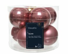 Kerstbal glas koker D 7cm velours roze 8 stuks - afbeelding 3