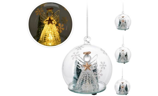 Kerstbal, glas, LED engel, 11 cm, Led kerstverlichting