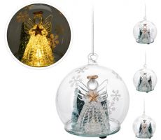 Kerstbal, glas, LED engel, 11 cm, Led kerstverlichting