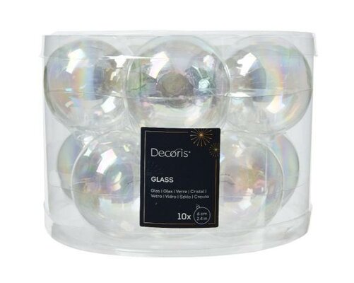 Kerstbal glas, mix, D 6 cm, 10 stuks, Transparant - afbeelding 1