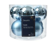 Kerstbal glas, mix, D 7 cm, 8 stuks, Ijsblauw
