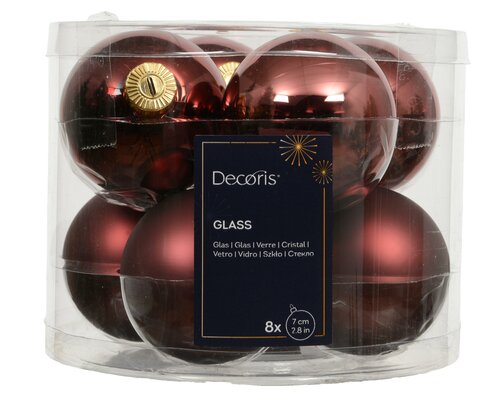 Kerstbal glas, mix, D 7 cm, 8 stuks, Maroon