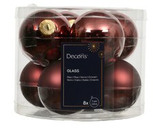 Kerstbal glas, mix, D 7 cm, 8 stuks, Maroon