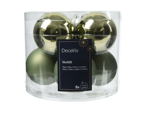 Kerstbal glas, mix, D 7 cm, 8 stuks, Rozemarijn