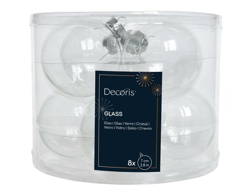 Kerstbal glas, mix, D 7 cm, 8 stuks, Transparant