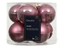 Kerstbal glas, mix, D 7 cm, 8 stuks, Vintage roze