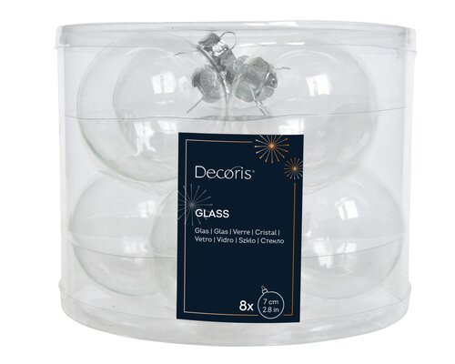 Kerstbal glas, transparant/iris, Ø 7 cm, 8 stuks