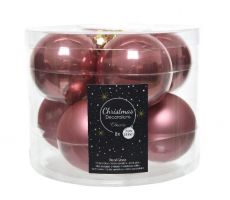 Kerstbal glas koker D 7cm velours roze 8 stuks - afbeelding 1