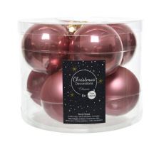 Kerstbal glas koker D 7cm velours roze 8 stuks - afbeelding 2