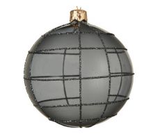 Kerstbal, glas, zwart, bewerkt, 8 cm