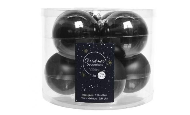 Kerstbal glas koker D 7cm zwart 8 stuks - afbeelding 1