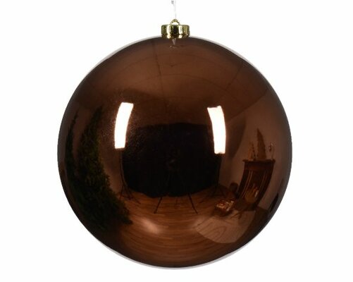 Kerstbal kunststof D 20 cm, glans, Bruin - afbeelding 1