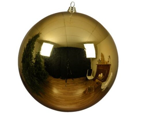Kerstbal kunststof D 14 cm, glans, Licht goud - afbeelding 1