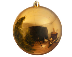 Kerstbal kunststof D 20 cm, glans, Licht goud - afbeelding 3