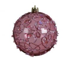 Kerstbal kunststof D 8cm transparant velours roze